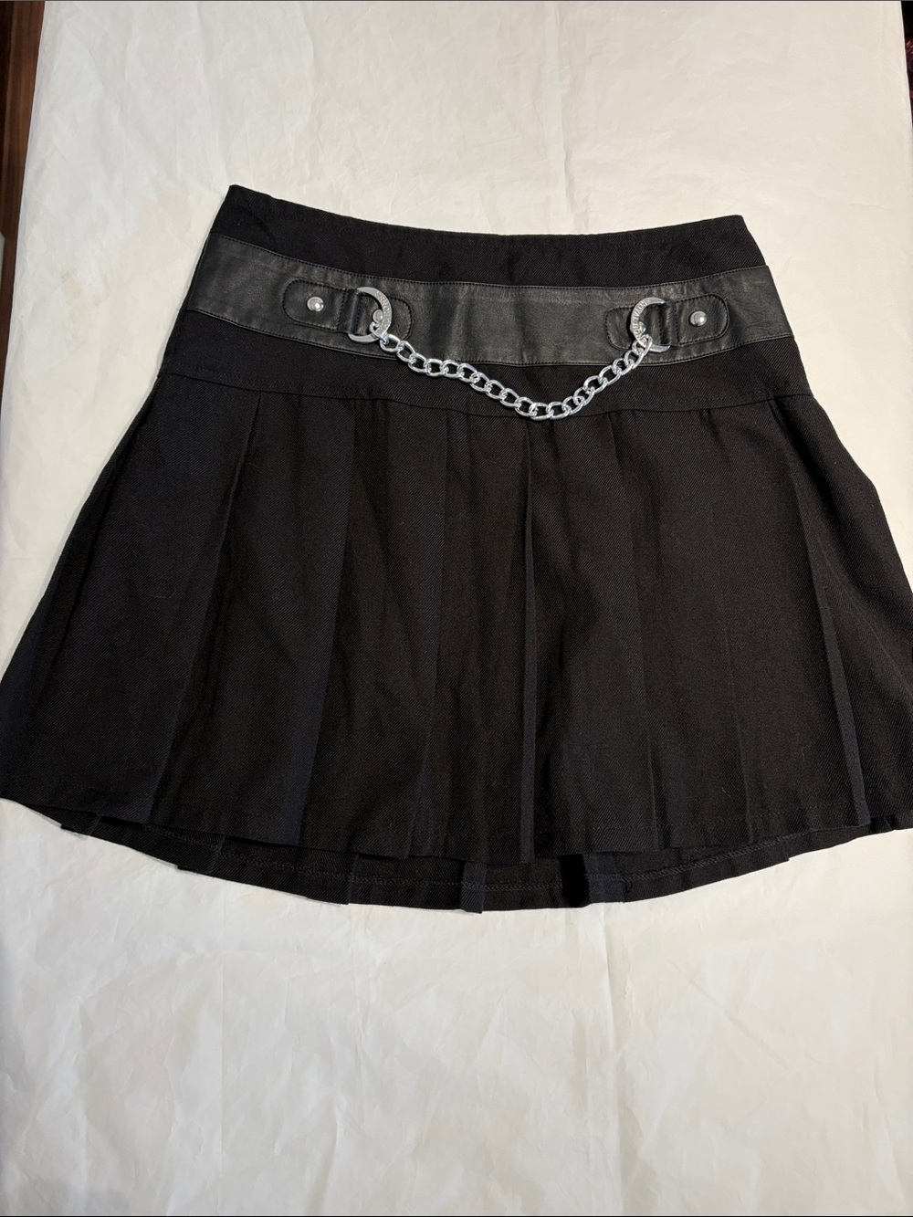 EUC Sz S Royal Bones Black Pleated Mini Skirt with Chain Detail